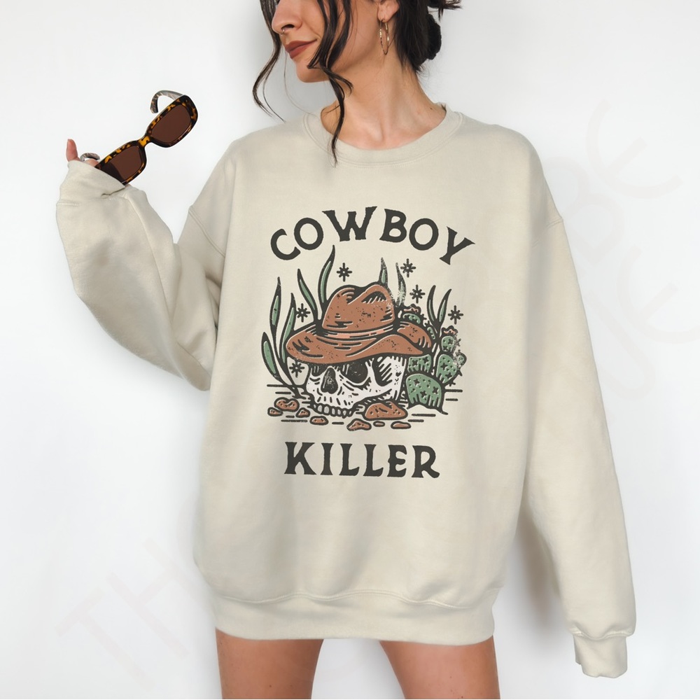 🚨 SALE 🚨 Cowboy Killer Skull Graphic Crewneck Sweatshirt